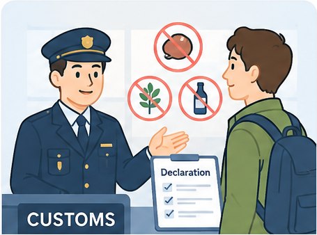 Traveler speaking with a Japan Customs officer