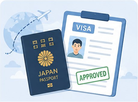 Japanese passport and visa documents