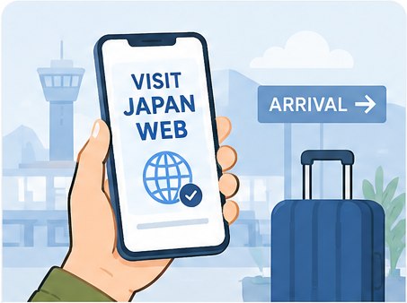 Traveler preparing passport and arrival information with the official Visit Japan Web service