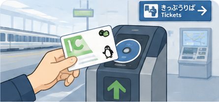 Using an IC card at a train station ticket gate in Japan