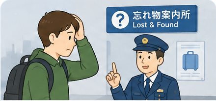 Traveler asking station staff about lost luggage