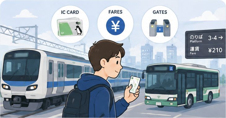Traveler using official train and bus information in Japan