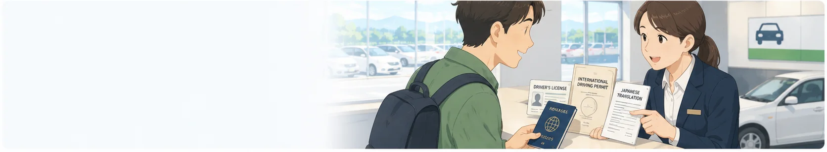 Traveler confirming the driving documents required for a rental car in Japan