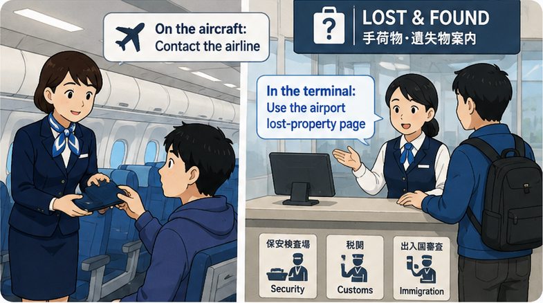 Airline and airport lost-property counters for items lost on an aircraft or in a terminal