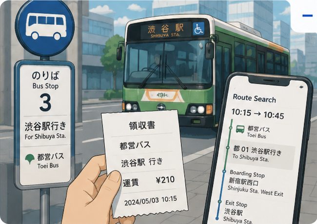 Bus stop, ticket and route details used to identify a bus operator