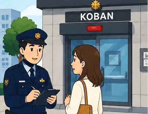 Traveler reporting a lost item at a Japanese police box