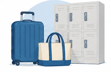 Suitcases and coin lockers for luggage delivery and storage