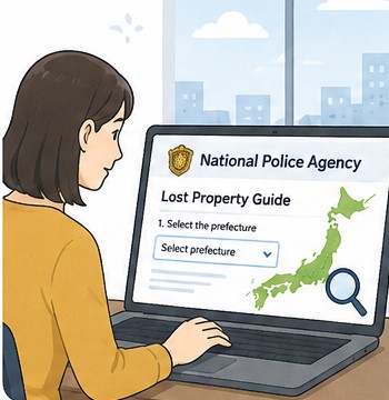 Traveler using the National Police Agency lost-property guide