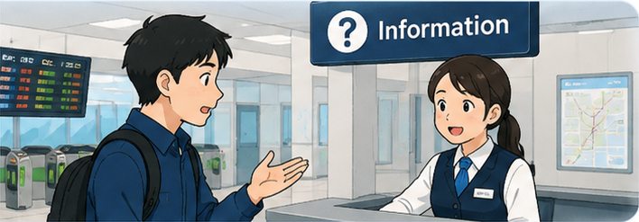 Traveler asking station staff about a lost item