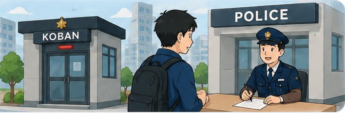 Traveler reporting a lost item at a Japanese police box