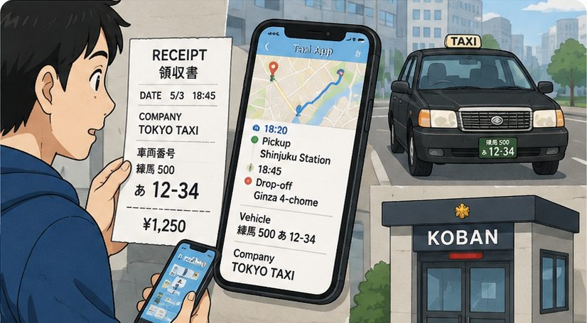 Taxi receipt and mobile app trip history used to identify a taxi company