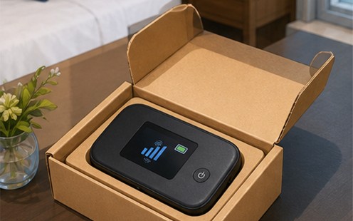 Pocket Wi-Fi router delivered in a parcel for use in Japan
