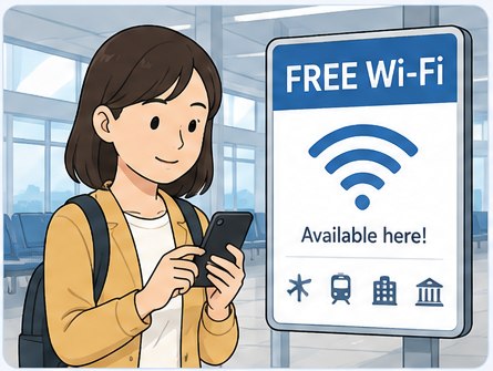 Traveler finding an official free Wi-Fi sign