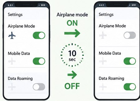 Airplane mode and mobile data settings on a smartphone
