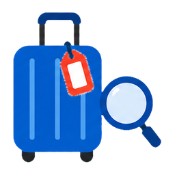 Lost suitcase and search icon